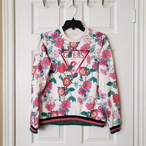 Guess Girls Logo Sweatshirt ~ Floral Pink ~ Size 12/14 years ~ EUC ~